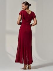 Jolie Moi Red Angel Sleeve Wrap Mesh Dress - Image 2 of 6