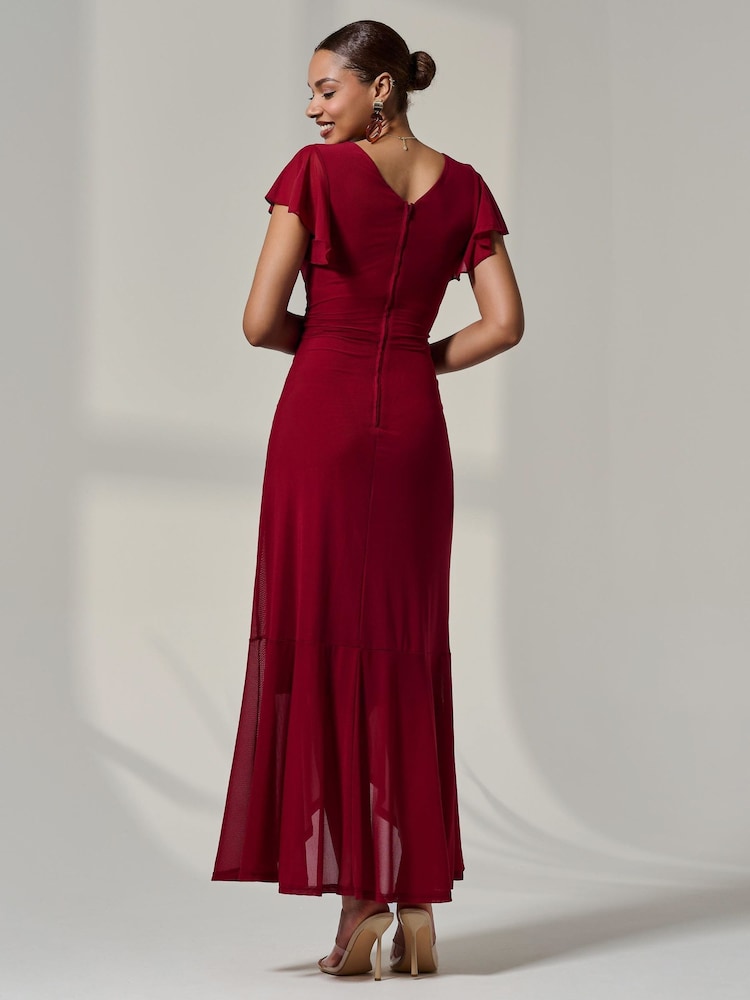 Jolie Moi Red Angel Sleeve Wrap Mesh Dress - Image 2 of 6 Jolie Moi Red Angel Sleeve Wrap Mesh Dress - Image 2 of 6