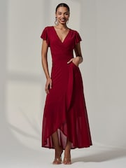 Jolie Moi Red Angel Sleeve Wrap Mesh Dress - Image 5 of 6