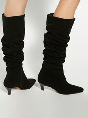 Dune London Black Saunders Slouchy Kitten Heel Boots - Image 1 of 6