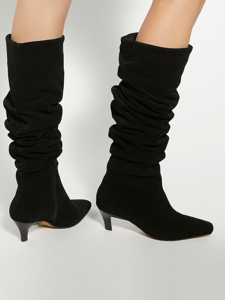 Dune London Black Saunders Slouchy Kitten Heel Boots - Image 1 of 6 Dune London Black Saunders Slouchy Kitten Heel Boots - Image 1 of 6