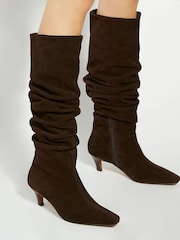 Dune London Brown Saunders Slouchy Kitten Heel Boots - Image 1 of 6