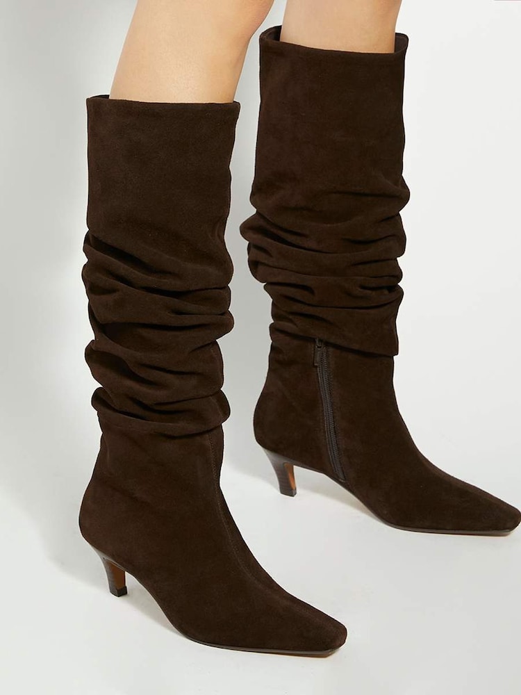 Dune London Brown Saunders Slouchy Kitten Heel Boots - Image 1 of 6 Dune London Brown Saunders Slouchy Kitten Heel Boots - Image 1 of 6