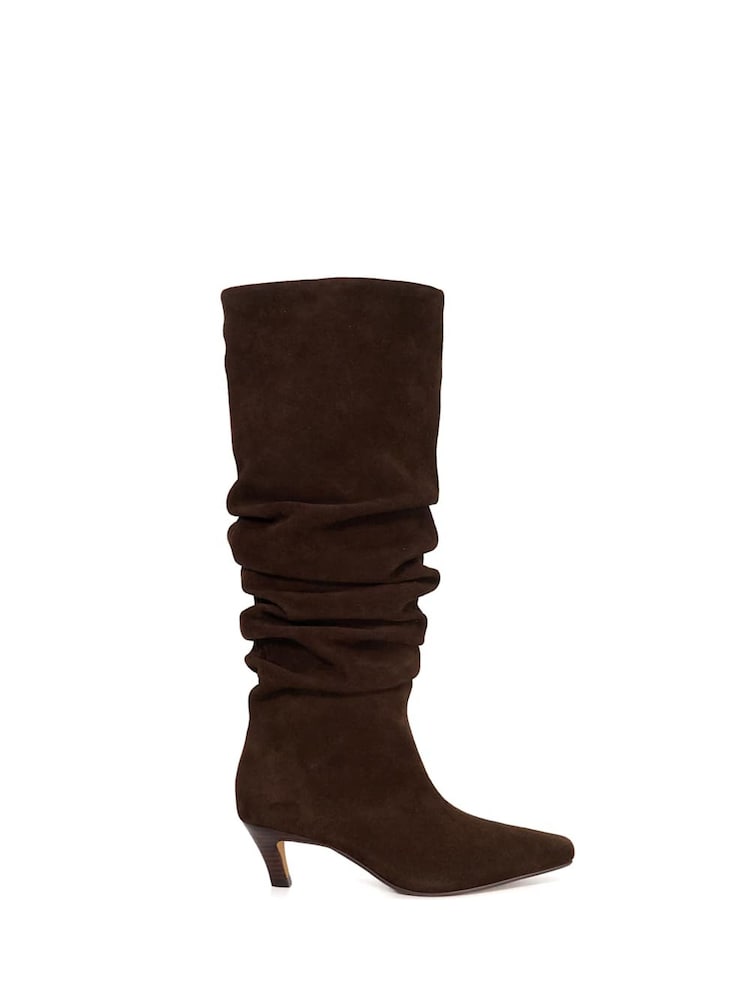 Dune London Brown Saunders Slouchy Kitten Heel Boots - Image 2 of 6