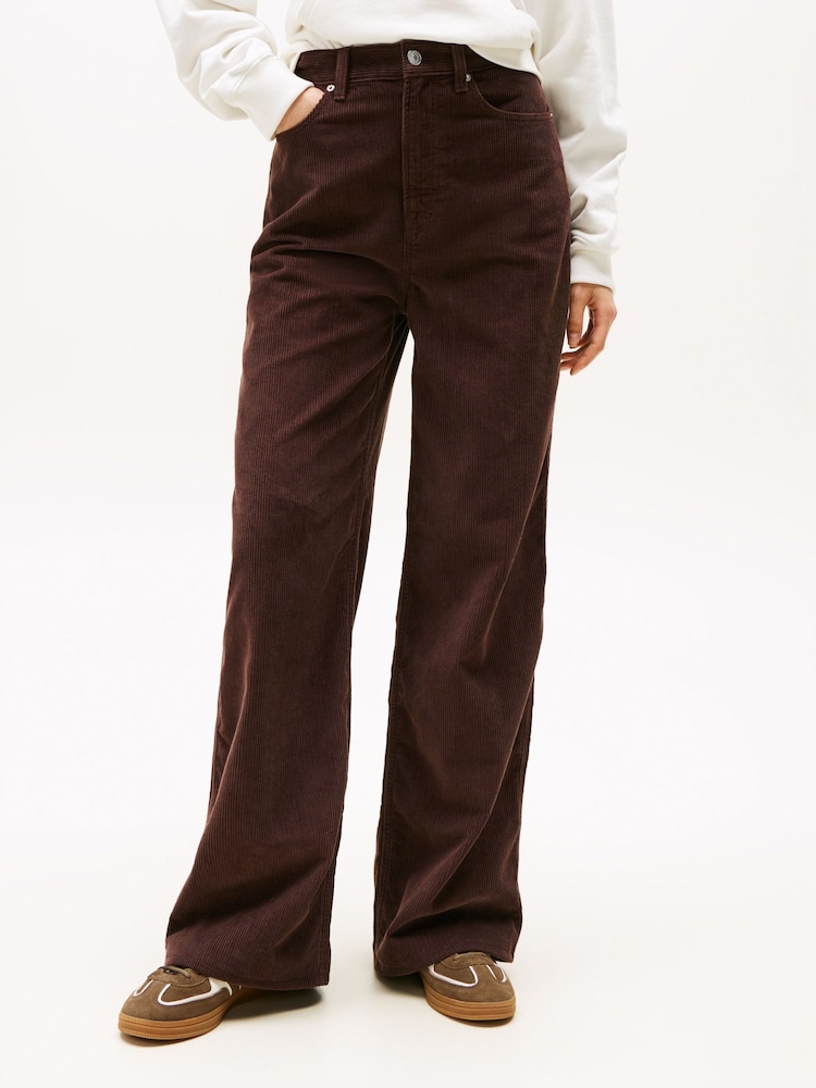 Tommy Jeans Brown Claire Corduroy High Rise Wide Leg Trousers - Image 1 of 5 Tommy Jeans Brown Claire Corduroy High Rise Wide Leg Trousers - Image 1 of 5