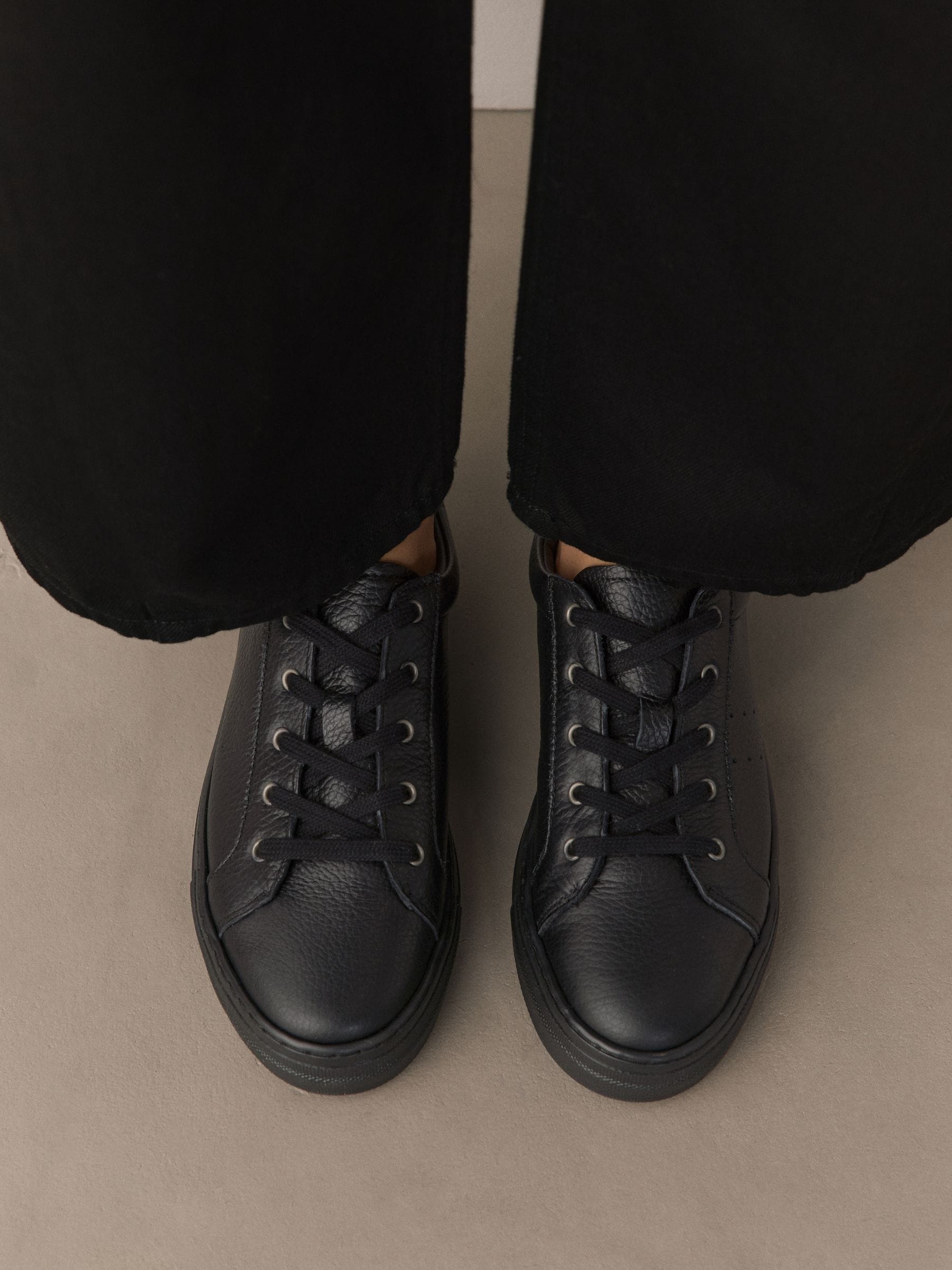 black leather lace up trainers