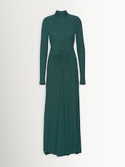 Rotate Green Mesh Neck Scarf Maxi Dress with Diamonds - Image 4 of 6