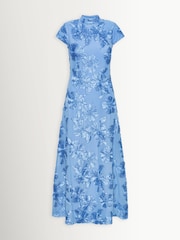 Rotate Blue Mesh Capsleeve Maxi Dress - Image 1 of 3