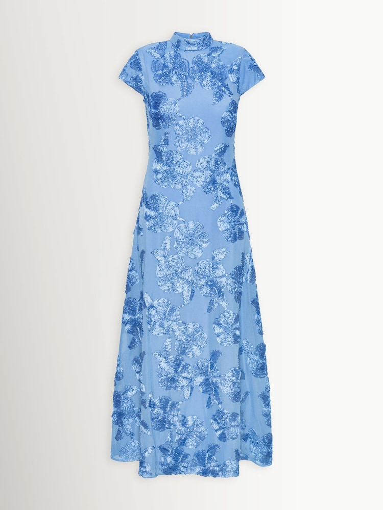 Rotate Blue Mesh Capsleeve Maxi Dress - Image 1 of 3 Rotate Blue Mesh Capsleeve Maxi Dress - Image 1 of 3