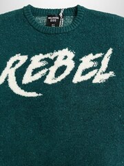 Religion Green Rebel Slogan Jumper In Soft Knitted Intarsia - Image 2 of 4