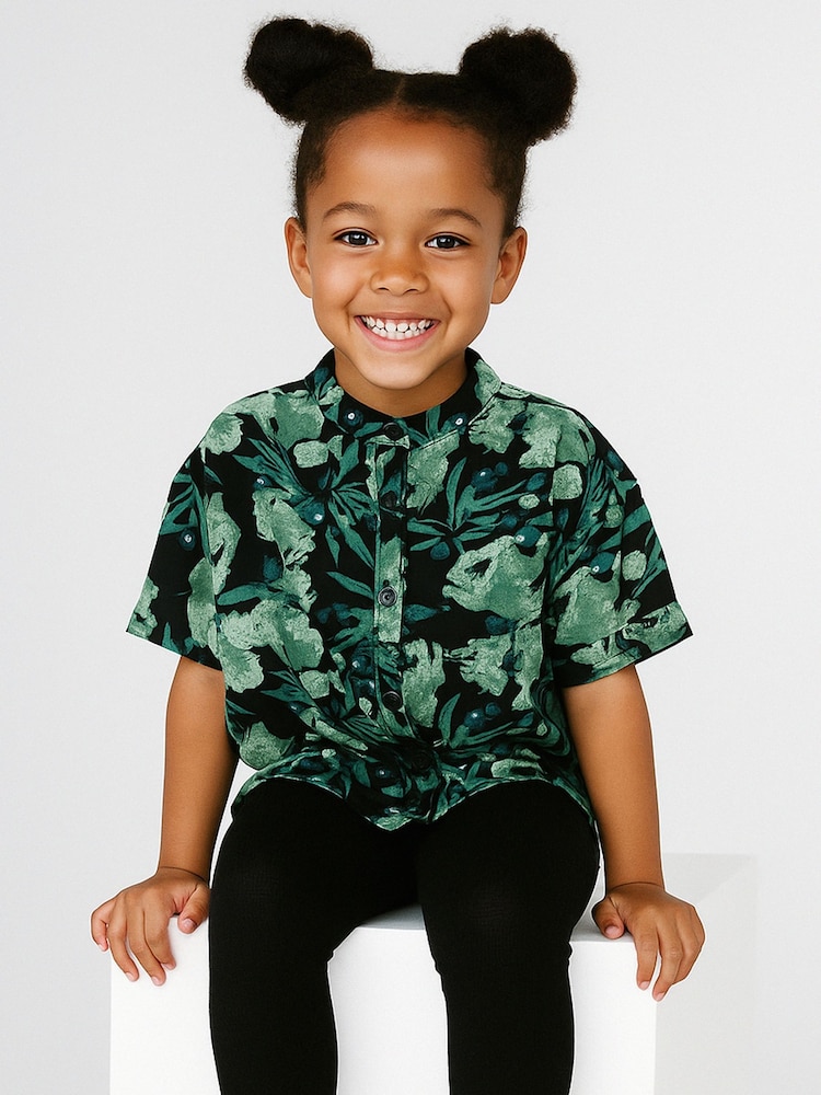 Religion Green Linda Button-Through Tunic Shirt Dress In Pretty Green Floral Print - Image 1 of 4