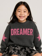 Religion Grey Dreamer Slogan Jumper With Star Elbow Patches - Image 1 of 1