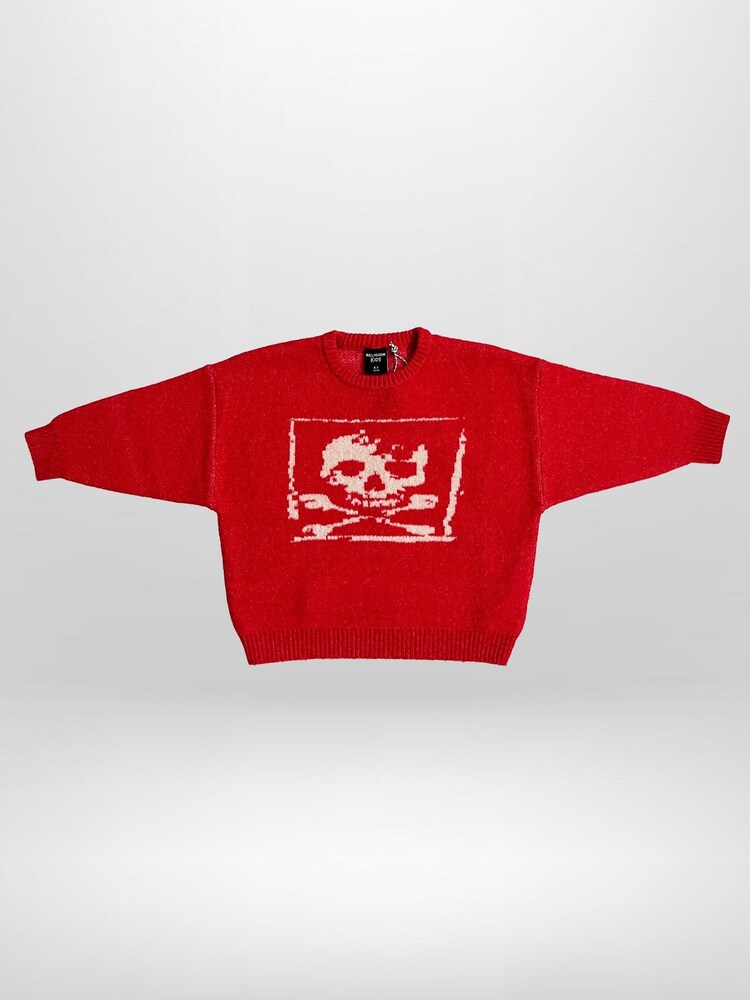 Religion Red Skully Jumper With White Intarsia Skull And Crossbone - Image 4 of 4