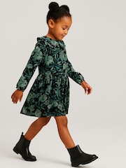 Religion Green Amelie Smock Dress With Pretty Frill Collar In And Soft Pink Abstract Print - Image 1 of 6