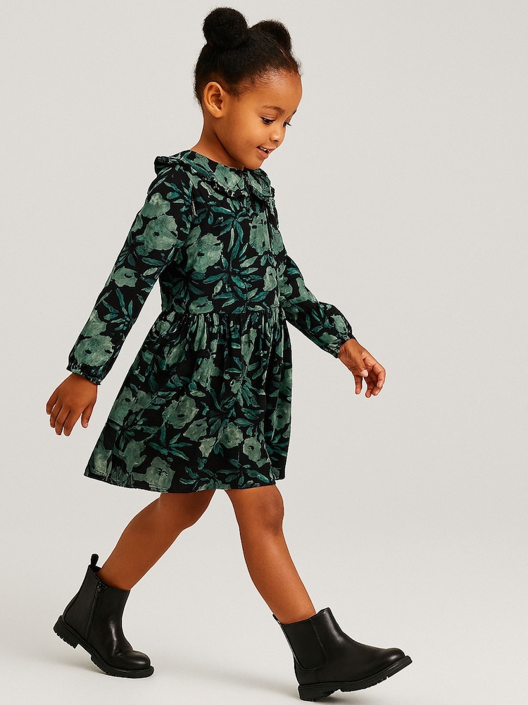 Religion Green Amelie Smock Dress With Pretty Frill Collar In And Soft Pink Abstract Print - Image 1 of 6