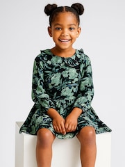 Religion Green Amelie Smock Dress With Pretty Frill Collar In And Soft Pink Abstract Print - Image 2 of 6