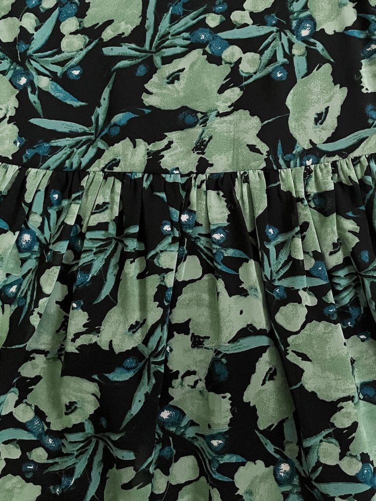 Religion Green Amelie Smock Dress With Pretty Frill Collar In And Soft Pink Abstract Print - Image 6 of 6