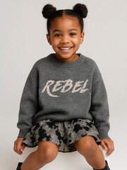 Religion Grey Rebel Slogan Jumper In Soft Knitted Intarsia - Image 1 of 5