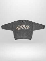 Religion Grey Rebel Slogan Jumper In Soft Knitted Intarsia - Image 3 of 5