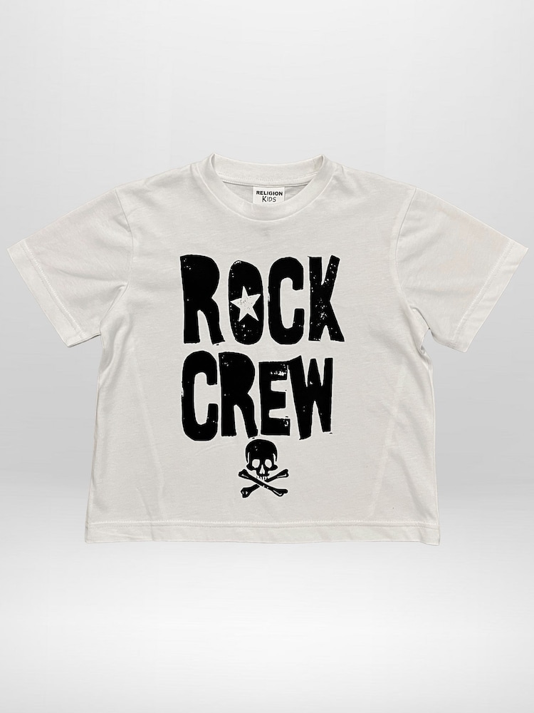 Religion White Rock Crew T-Shirt With Bold Slogan And Skull And Cross Bone - Image 2 of 4