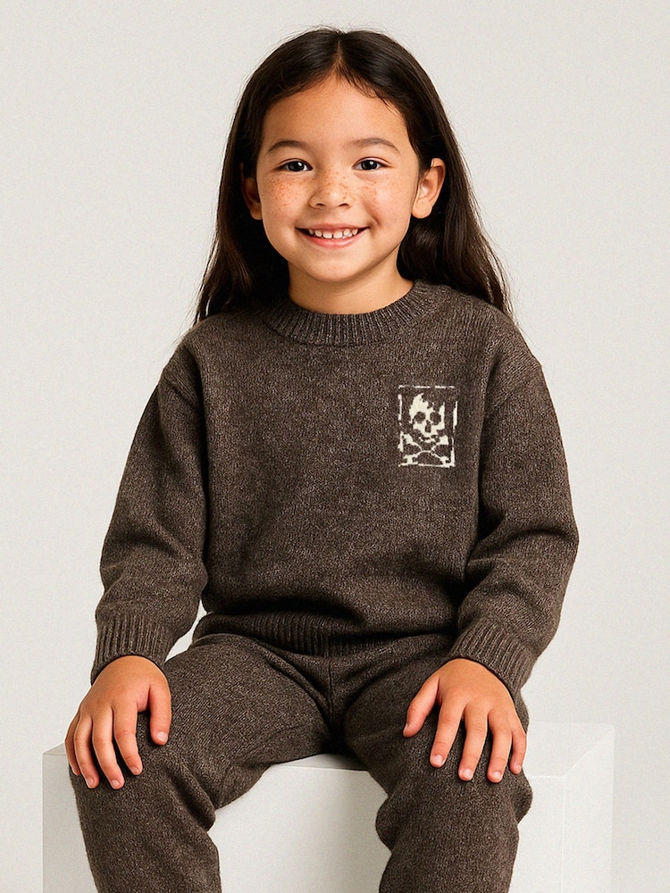 Religion Brown Skully Knitted Joggers With Small Skull & Crossbone Contrast Logo - Image 5 of 5