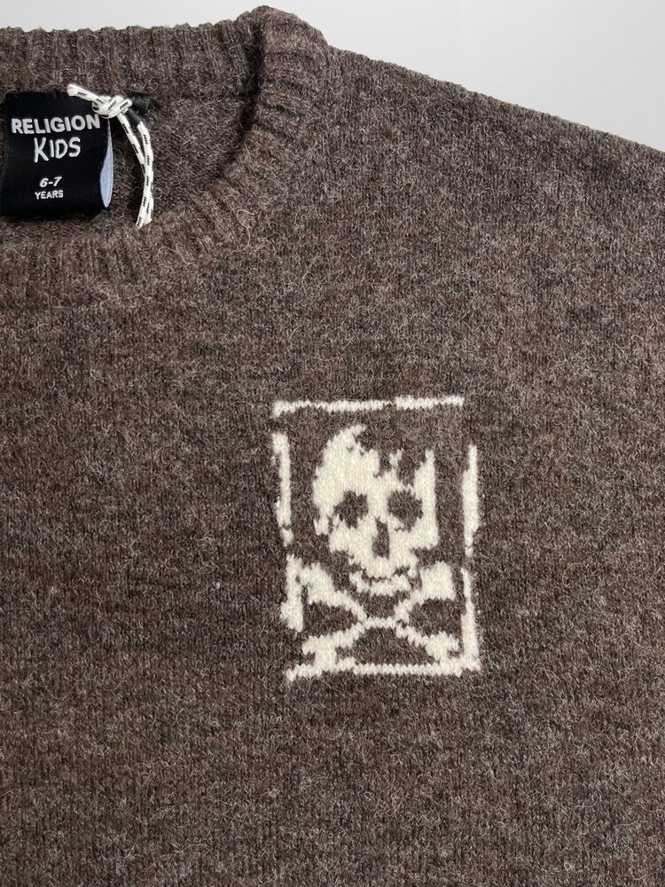 Religion Brown Skully Logo Jumper With Small Contrast Skull & Crossbone - Image 5 of 5