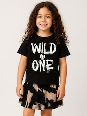 Religion Black Wild One T-Shirt With Bold Contrast Slogan And Skull - Image 1 of 4