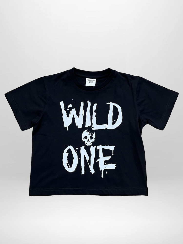 Religion Black Wild One T-Shirt With Bold Contrast Slogan And Skull - Image 2 of 4