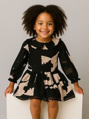 Religion Black Amelie Smock Dress With Pretty Frill Collar In Black And Soft Pink Abstract Print - Image 1 of 6