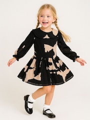 Religion Black Amelie Smock Dress With Pretty Frill Collar In Black And Soft Pink Abstract Print - Image 2 of 6