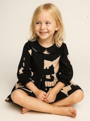 Religion Black Amelie Smock Dress With Pretty Frill Collar In Black And Soft Pink Abstract Print - Image 3 of 6