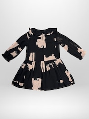 Religion Black Amelie Smock Dress With Pretty Frill Collar In Black And Soft Pink Abstract Print - Image 5 of 6