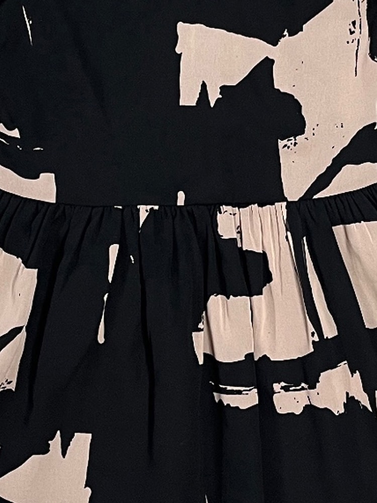 Religion Black Amelie Smock Dress With Pretty Frill Collar In Black And Soft Pink Abstract Print - Image 6 of 6