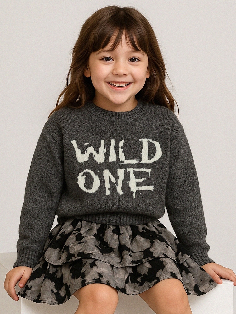 Religion Grey Wild One Crew Neck Slogan Jumper With Contrast Writing - Image 1 of 4