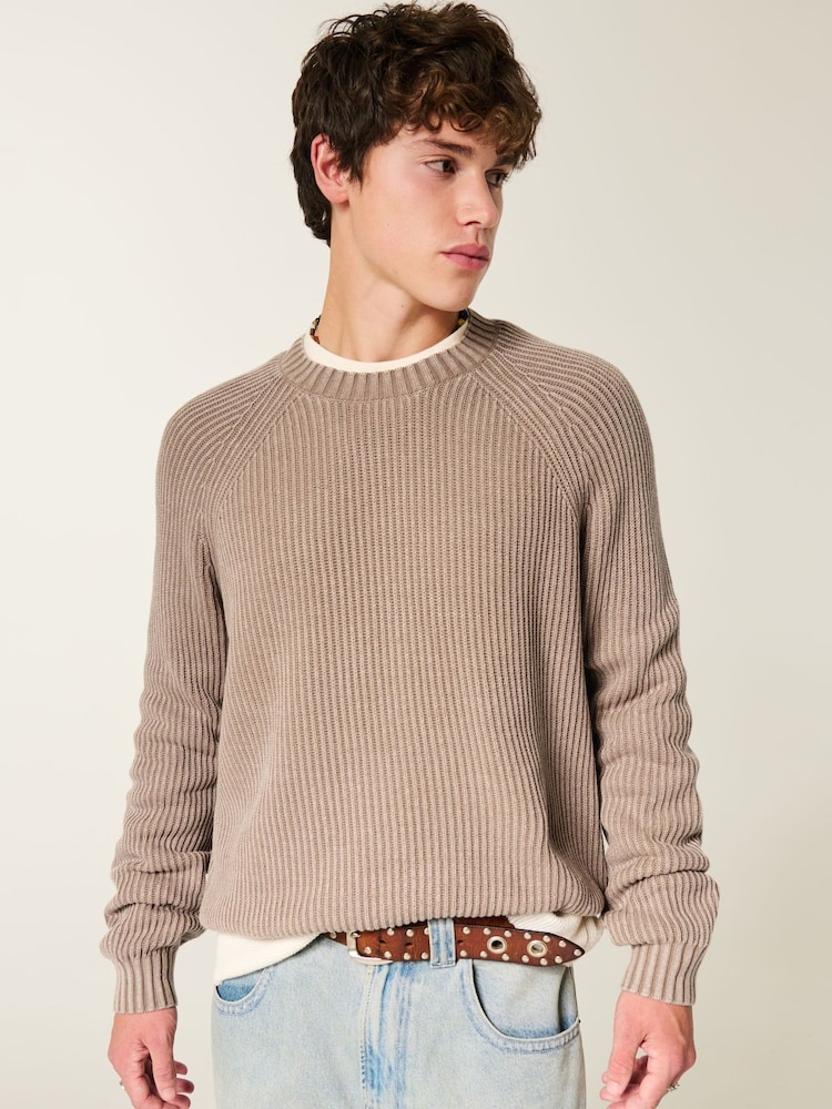 Hollister Boxy Crew Neck Long Sleeve Brown Jumper - Image 1 of 4