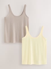 Chocolate Nude Scoop Neck Vests With Linen 2 Pack - Image 1 of 10