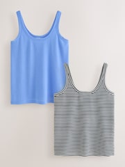 Blue/Ecru Scoop Neck Vests With Linen 2 Pack - Image 1 of 10