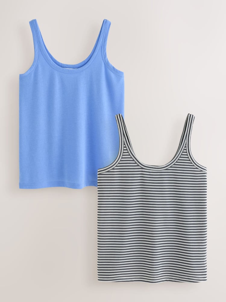 Blue/Ecru Scoop Neck Vests With Linen 2 Pack - Image 1 of 10 Blue/Ecru Scoop Neck Vests With Linen 2 Pack - Image 1 of 10