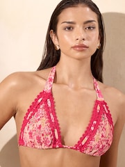 Lipsy Pink Crochet Trim Triangle Bikini Set - Image 3 of 5