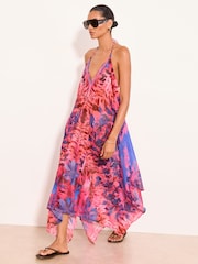 Lipsy Purple Marella Printed Maxi Strappy Hanky Hem Beach Cover Up Dress - Image 1 of 5
