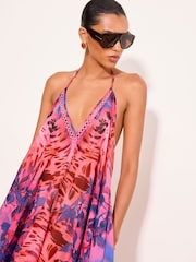 Lipsy Purple Marella Printed Maxi Strappy Hanky Hem Beach Cover Up Dress - Image 2 of 5