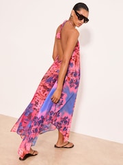 Lipsy Purple Marella Printed Maxi Strappy Hanky Hem Beach Cover Up Dress - Image 5 of 5