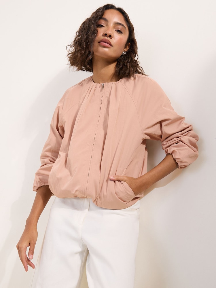 Friends Like These Pink Bubble Hem Batwing Zip Through Jacket - Image 1 of 5
