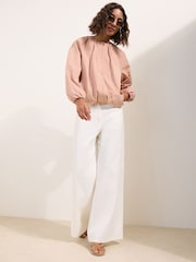 Friends Like These Pink Bubble Hem Batwing Zip Through Jacket - Image 4 of 5
