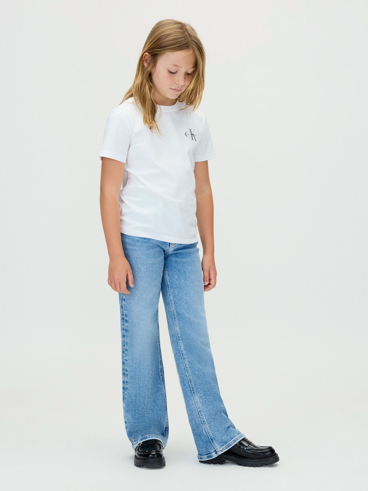 Calvin Klein Blue High Rise Wide Leg Jeans - Image 2 of 5 Calvin Klein Blue High Rise Wide Leg Jeans - Image 2 of 5