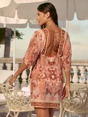 Lipsy Pink Marella Printed Mini Kaftan Coverup - Image 4 of 4