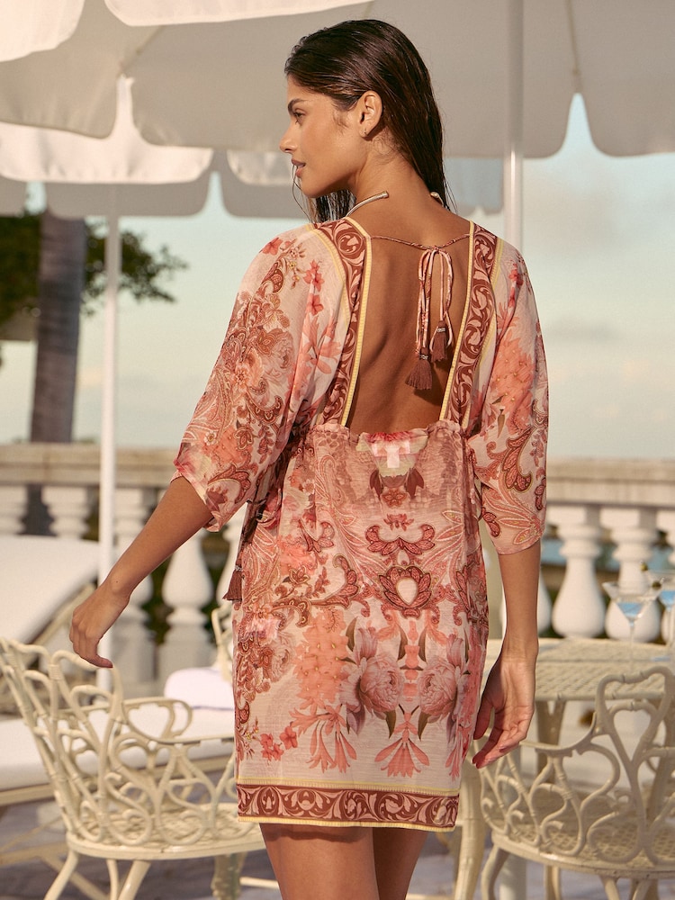 Lipsy Pink Marella Printed Mini Kaftan Coverup - Image 4 of 4