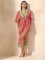 Lipsy Pink Chelsea China Printed Maxi Kaftan - Image 1 of 4