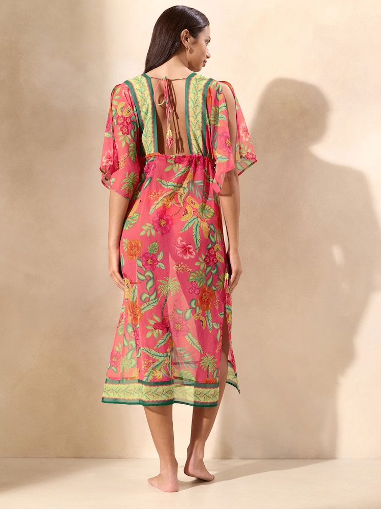 Lipsy Pink Chelsea China Printed Maxi Kaftan - Image 4 of 4