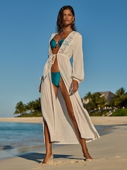 Lipsy White Lace Trim Maxi Kimono - Image 1 of 4